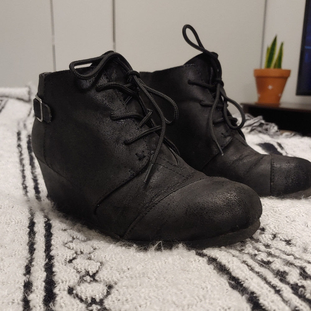 Maurice's Black Tie Up Wedge Booties